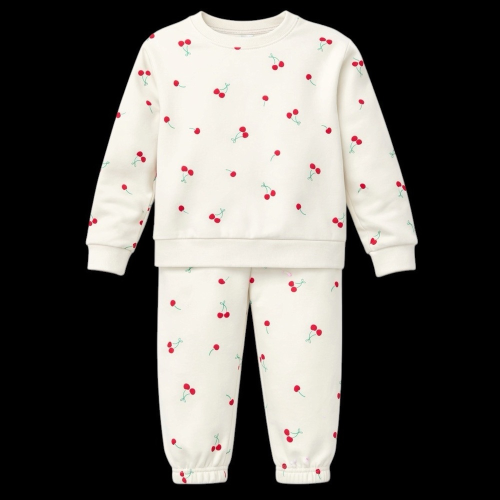 NEW Wonder Nation 2Pc Toddler Set Size 4T Cherry Print Sweatshirt Jogger Outfit